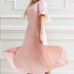 Puff Sleeve Crepe Midi Dress